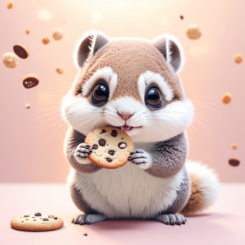Kawaii Japanese Flying Squirrel Stealing Cookie