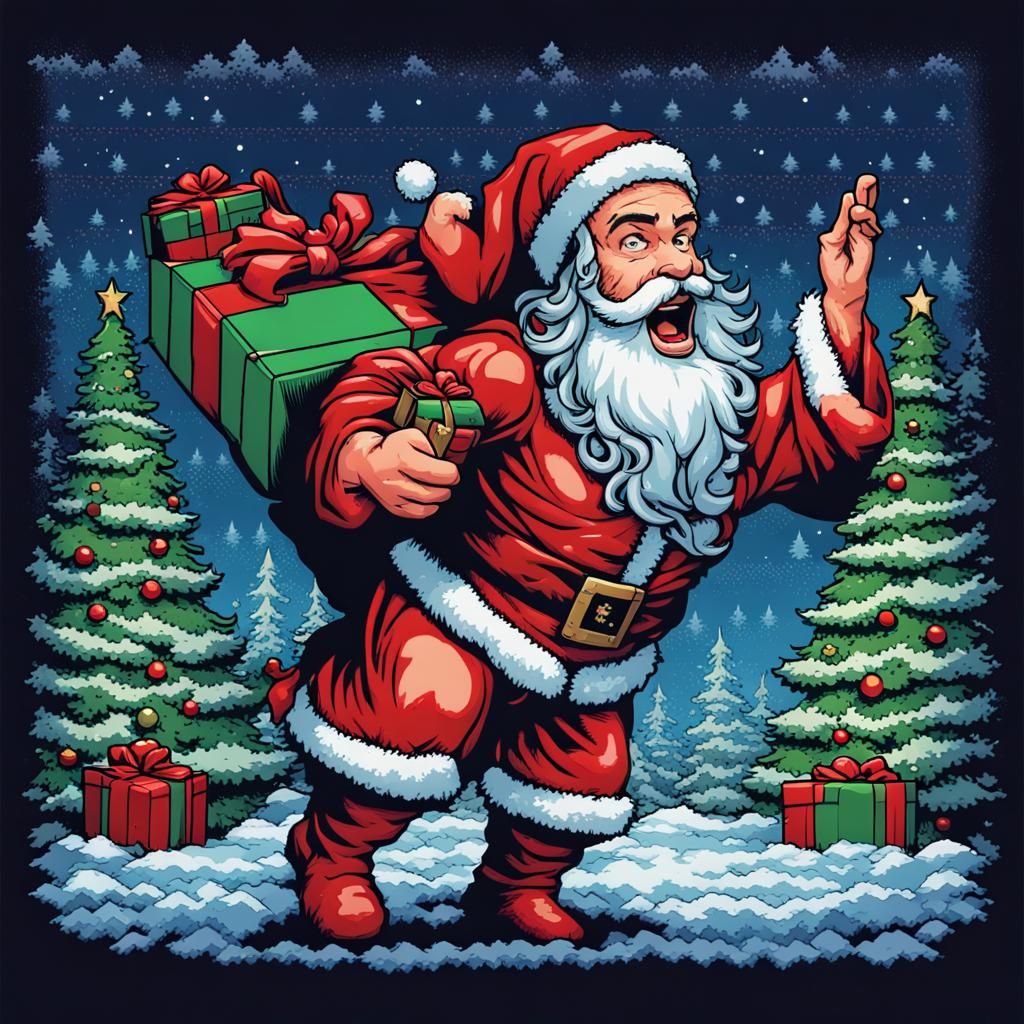 Santa Jesus Pixel Art: Ugly Christmas T-Shirt Design
