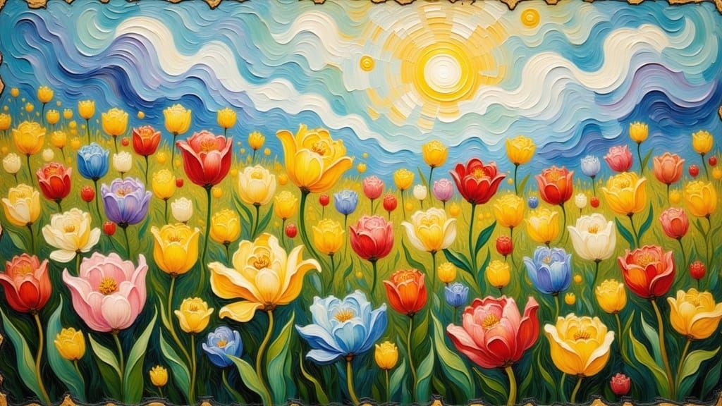 Vibrant Vintage Impasto Art of Wildflowers