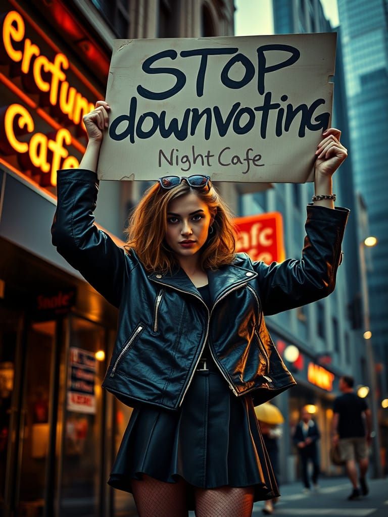 Rebellious Punk Protesting Downvoting in NightCafe