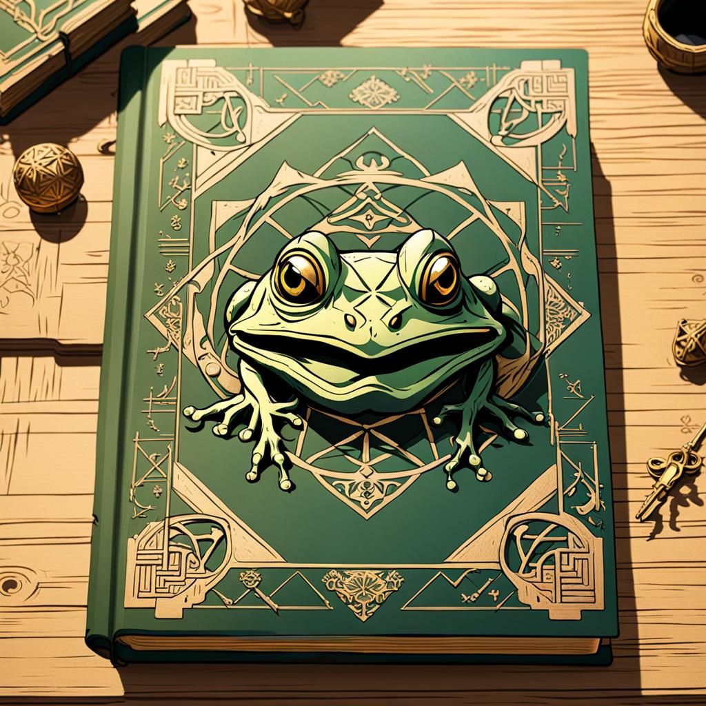 Frog King Sacred Geometry Book in Anime Style