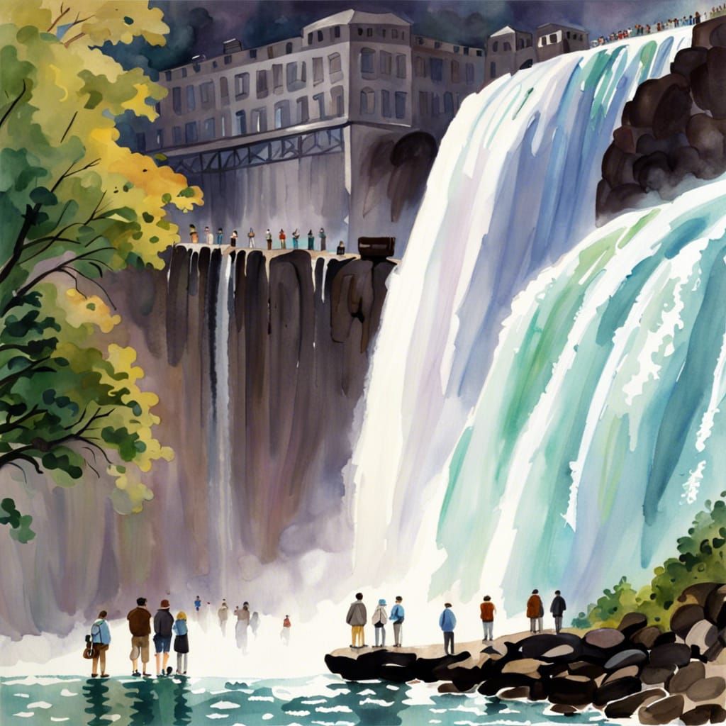 Niagara Falls Watercolor Painting in Studio Ghibli Style
