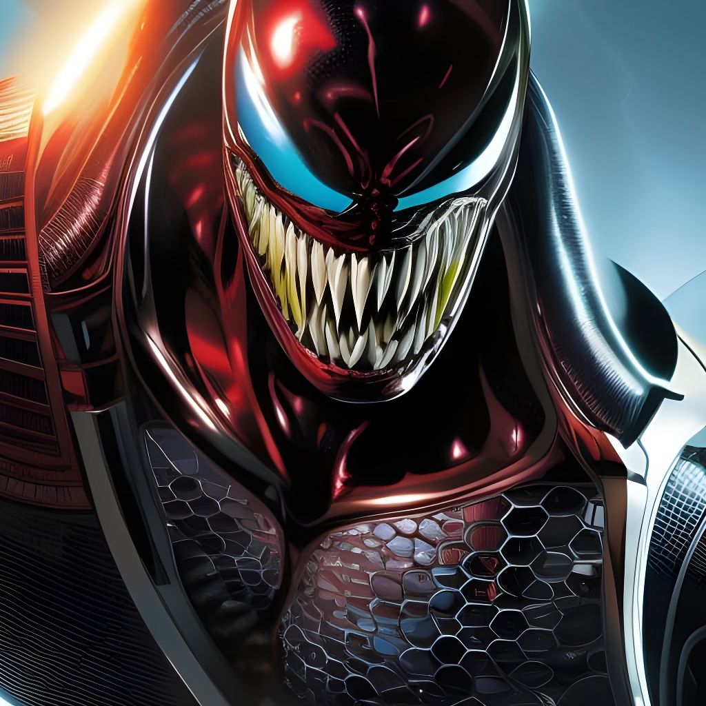 Metallic Venom Portrait in Hyperdetailed Comic Book Art