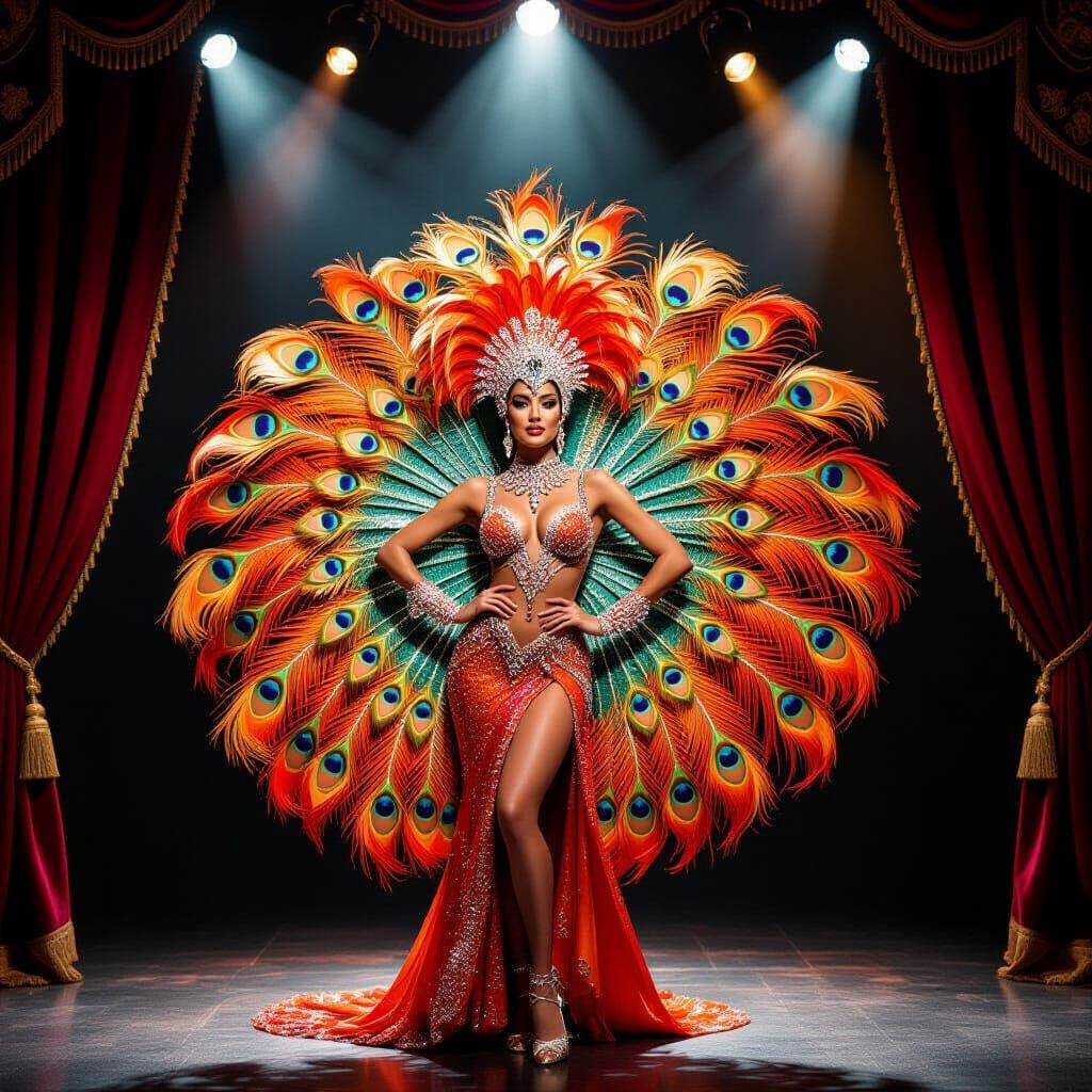 Glamorous Showgirl in Feathers and Sequins