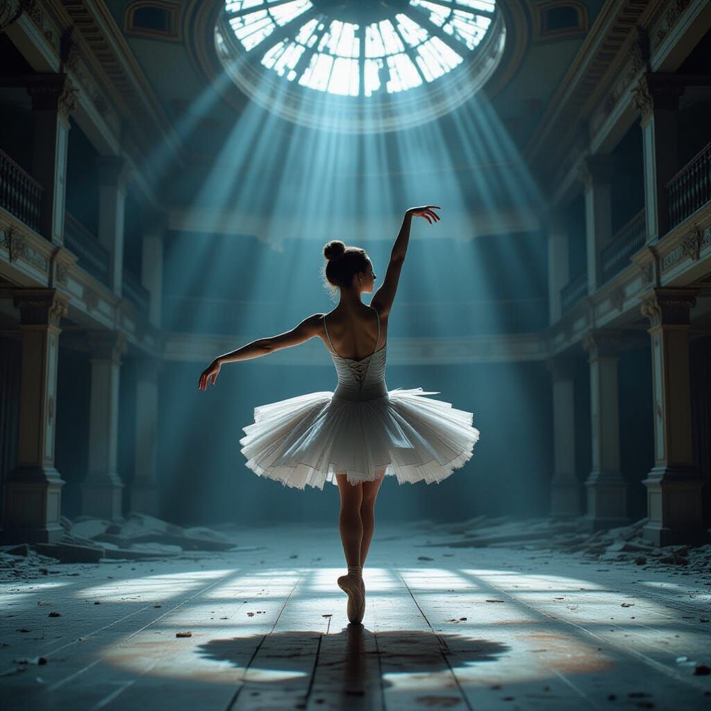 Heartbroken Ballerina Performs in Ruined Ballroom, VHS Style