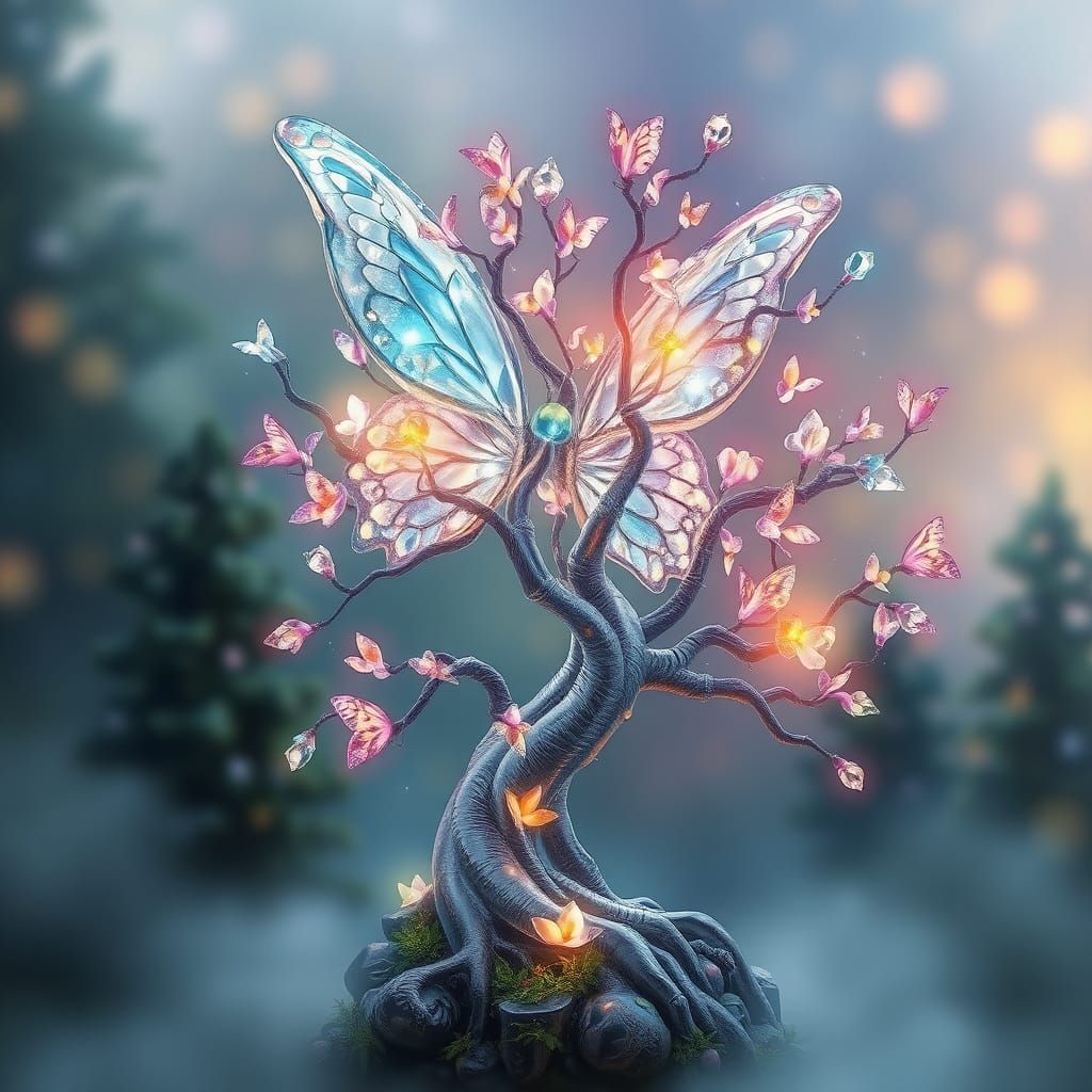 Ethereal Butterfly Tree in Diamond Glass