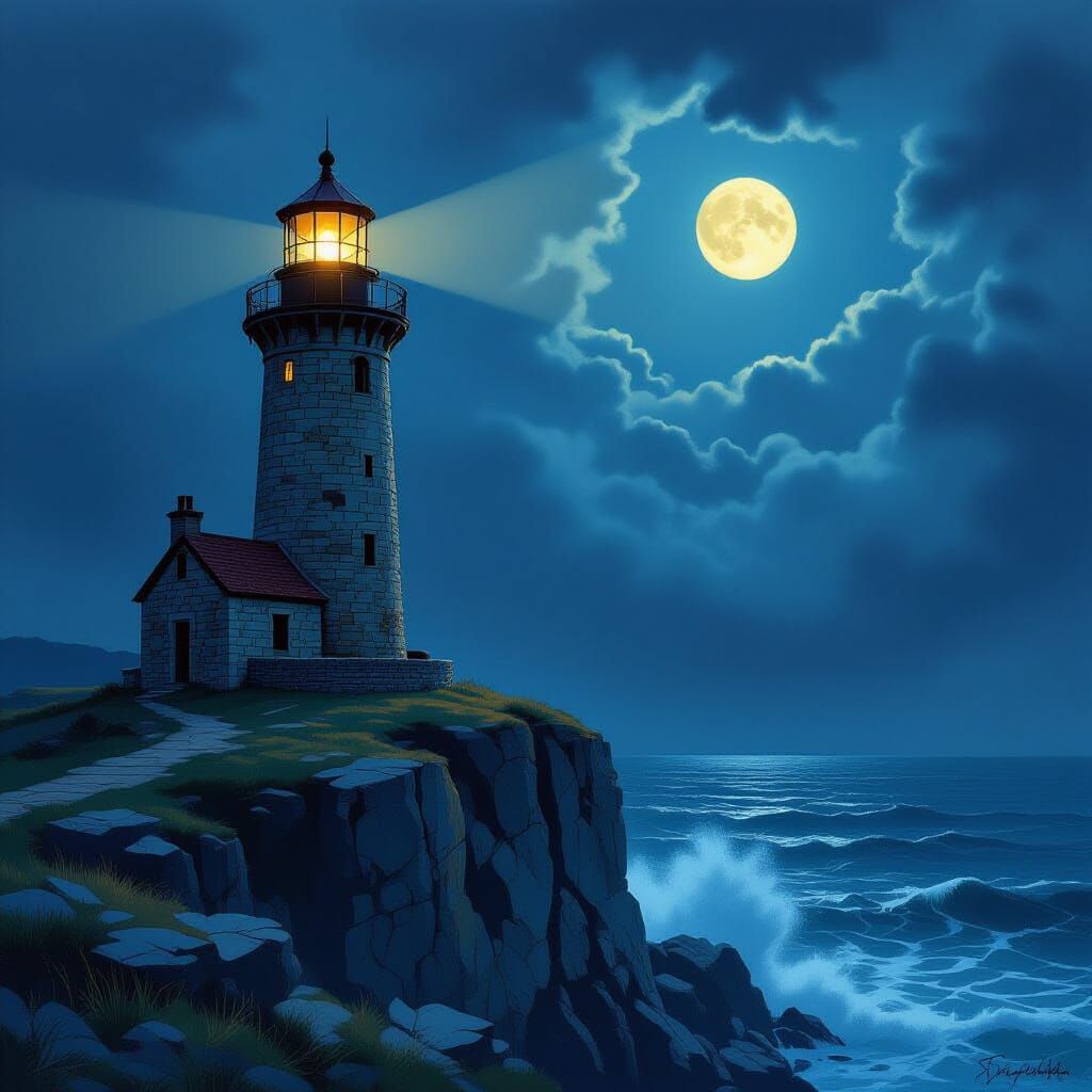 Ancient Lighthouse Beacon in Dramatic Landscape Art