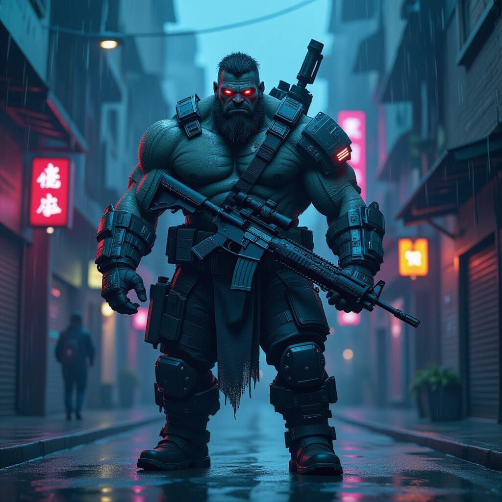 Cyberpunk Troll Guarding Neon Alley