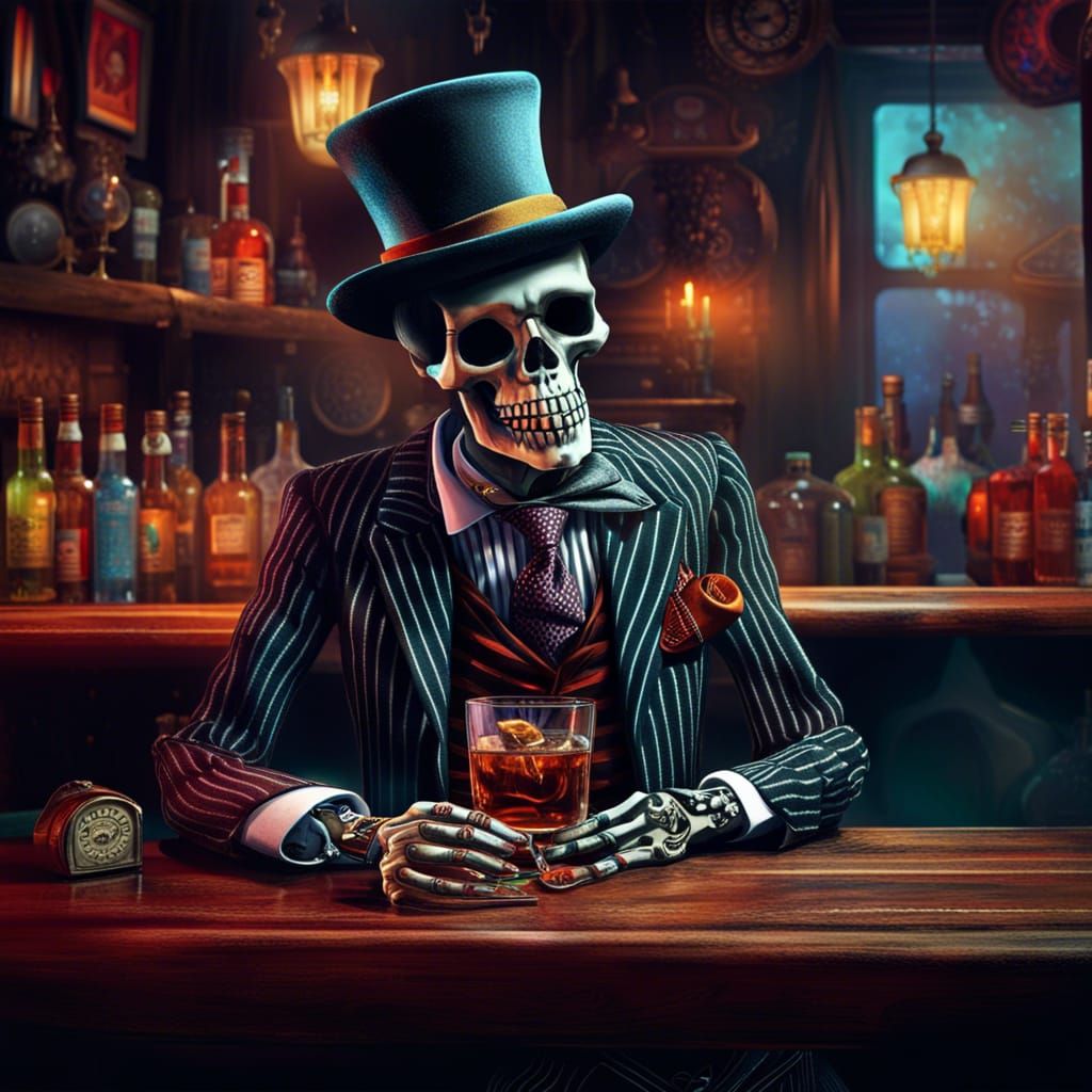 Skeleton's Night Out: Whiskey and Top Hat