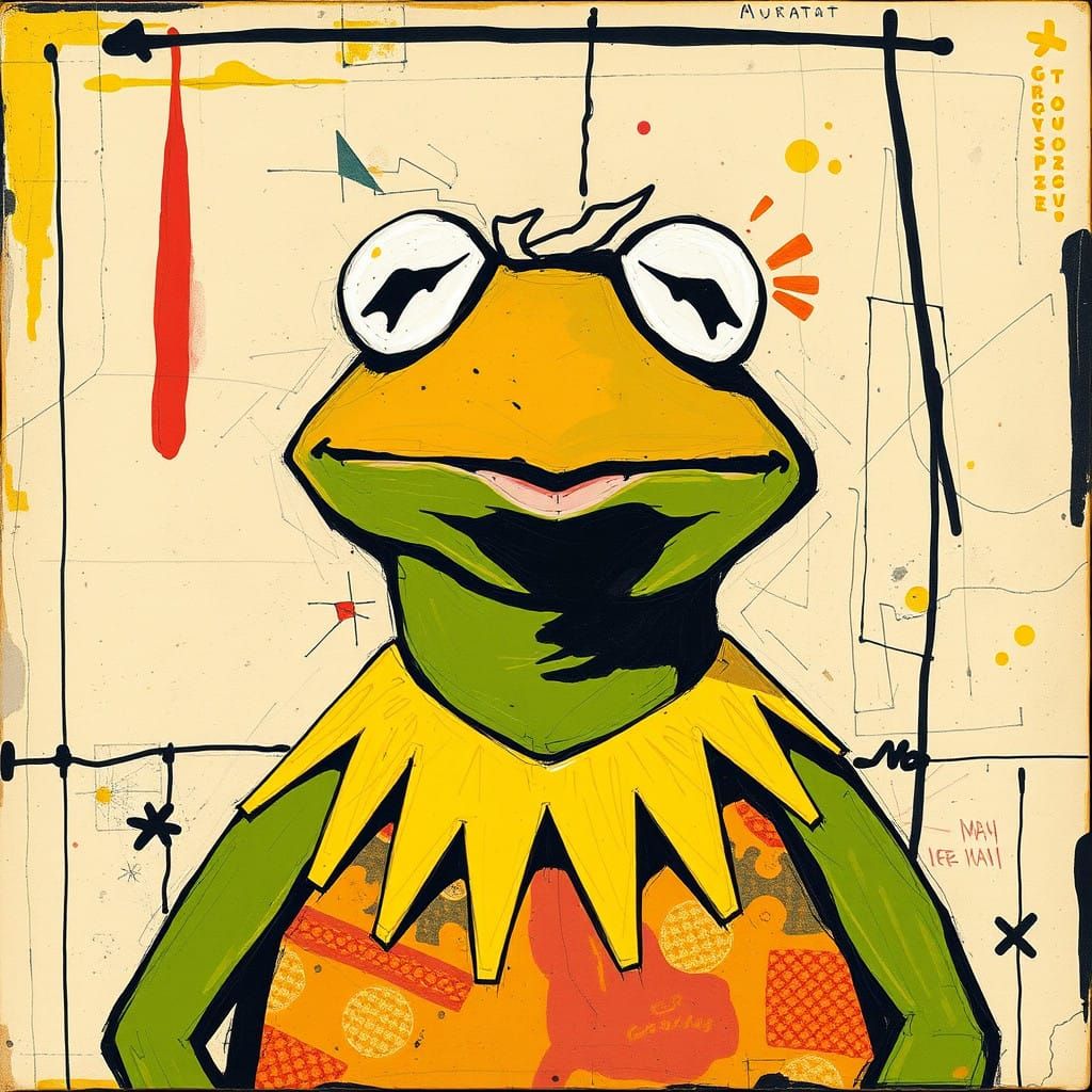 Surrealist Frog Portrait in Cubist Style
