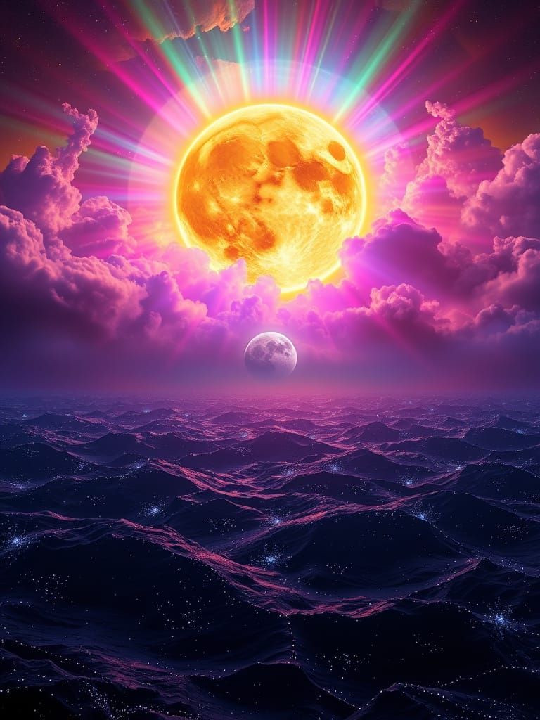 Radiant Solar Oasis in a Celestial Sea of Deep Blues and Pur...