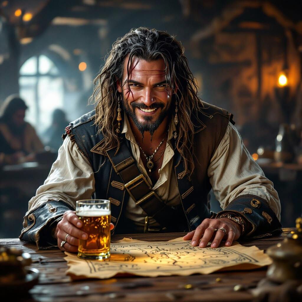 17th Century Pirate Portrait in Smoky Tavern