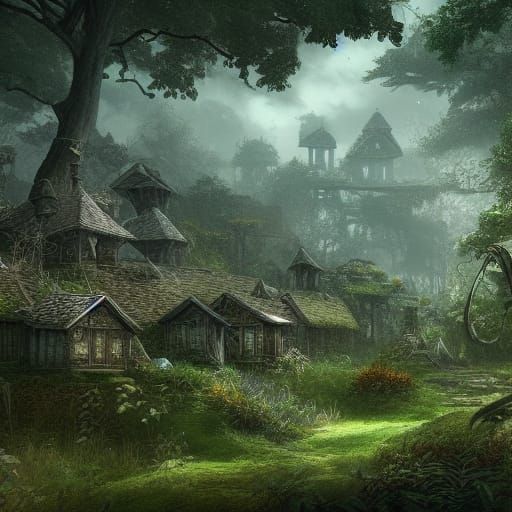 Overgrown Village: Detailed Matte Painting