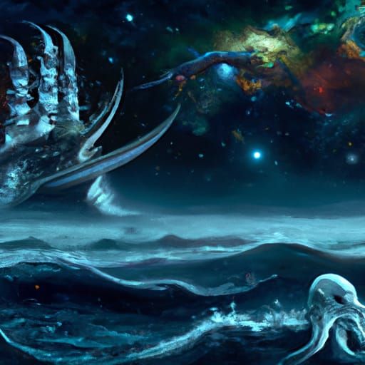 Magical Moonlit Ocean with Mythical Ship