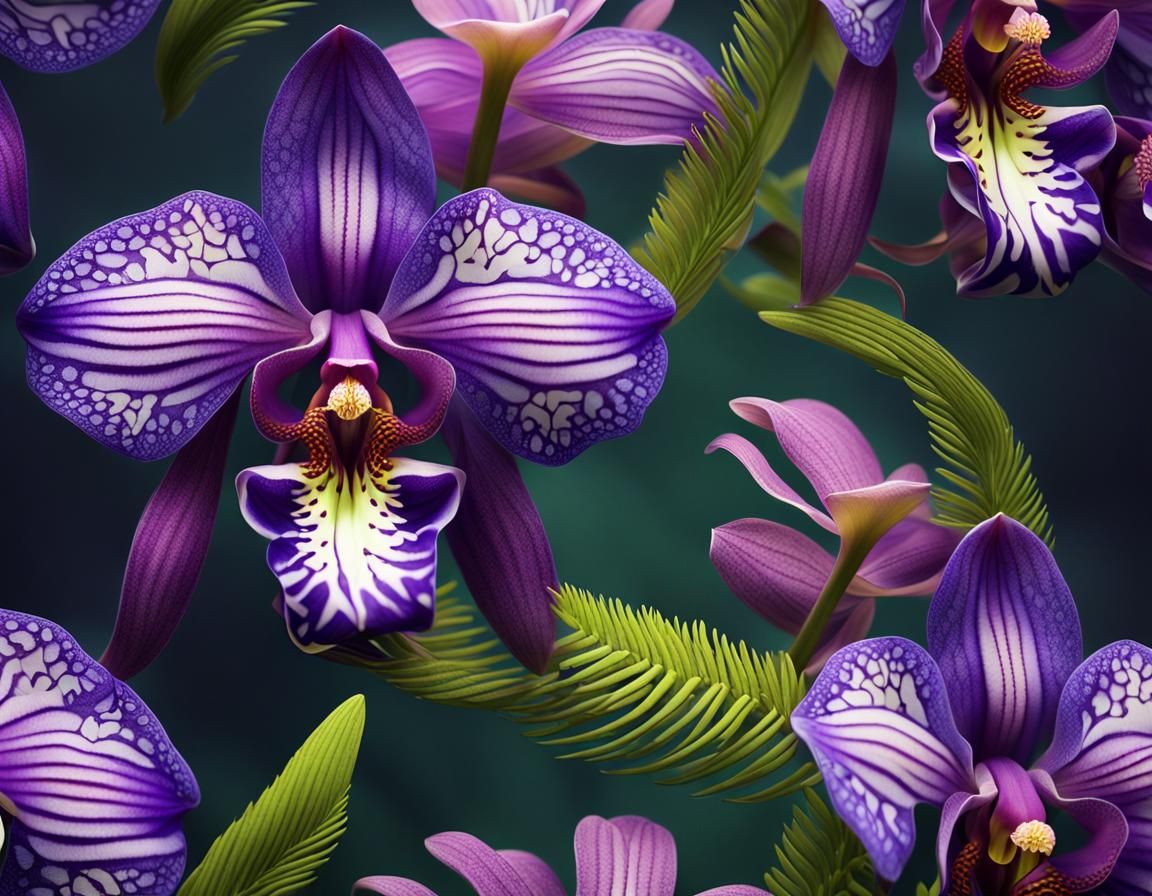 Purple Sun Orchid Flowers with Curling Ferns