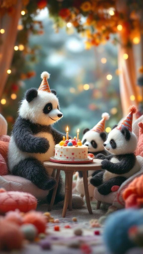 Needle-Felted Panda Birthday Party in Whimsical Style