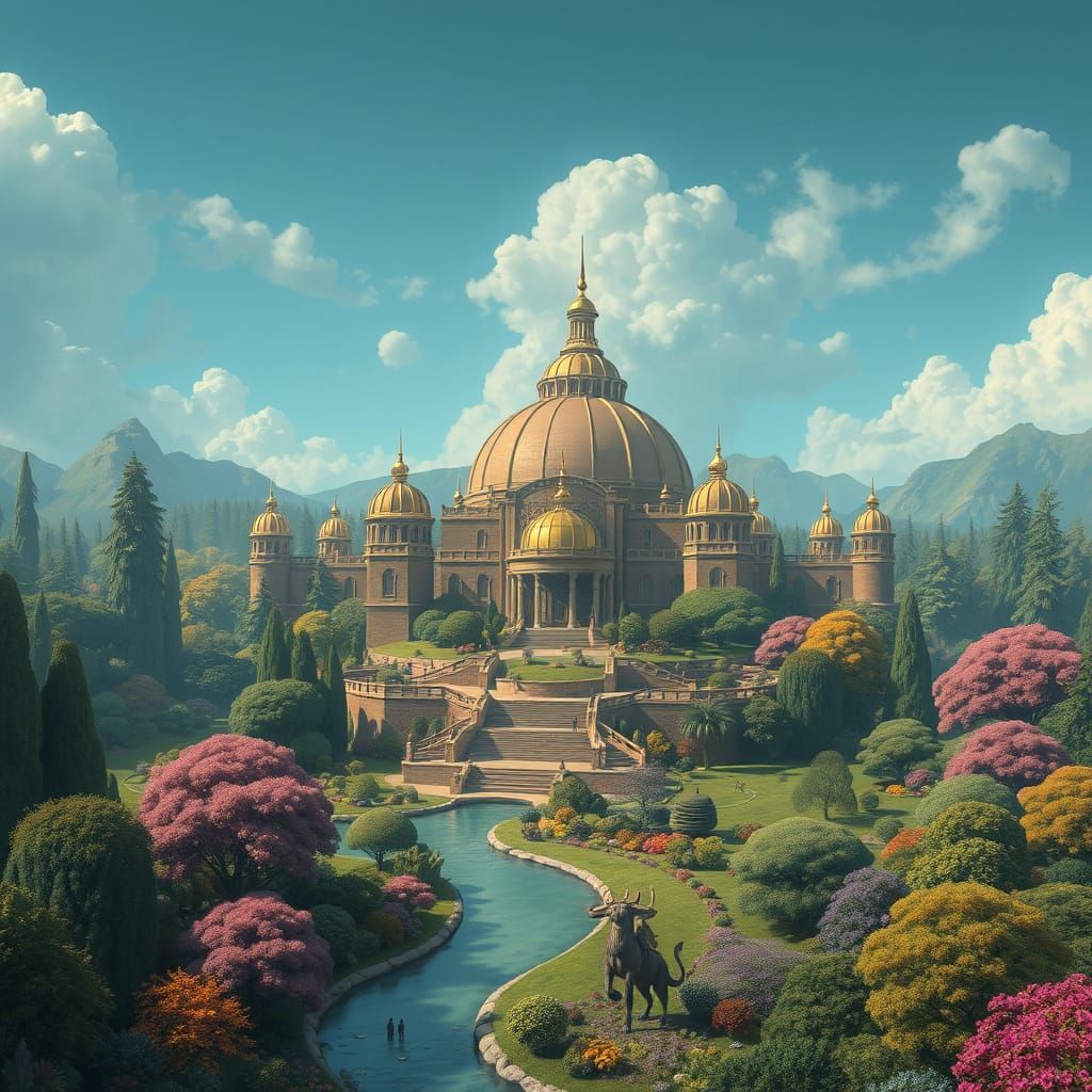 Kubla Khan's Surreal Garden in a Dreamlike Style