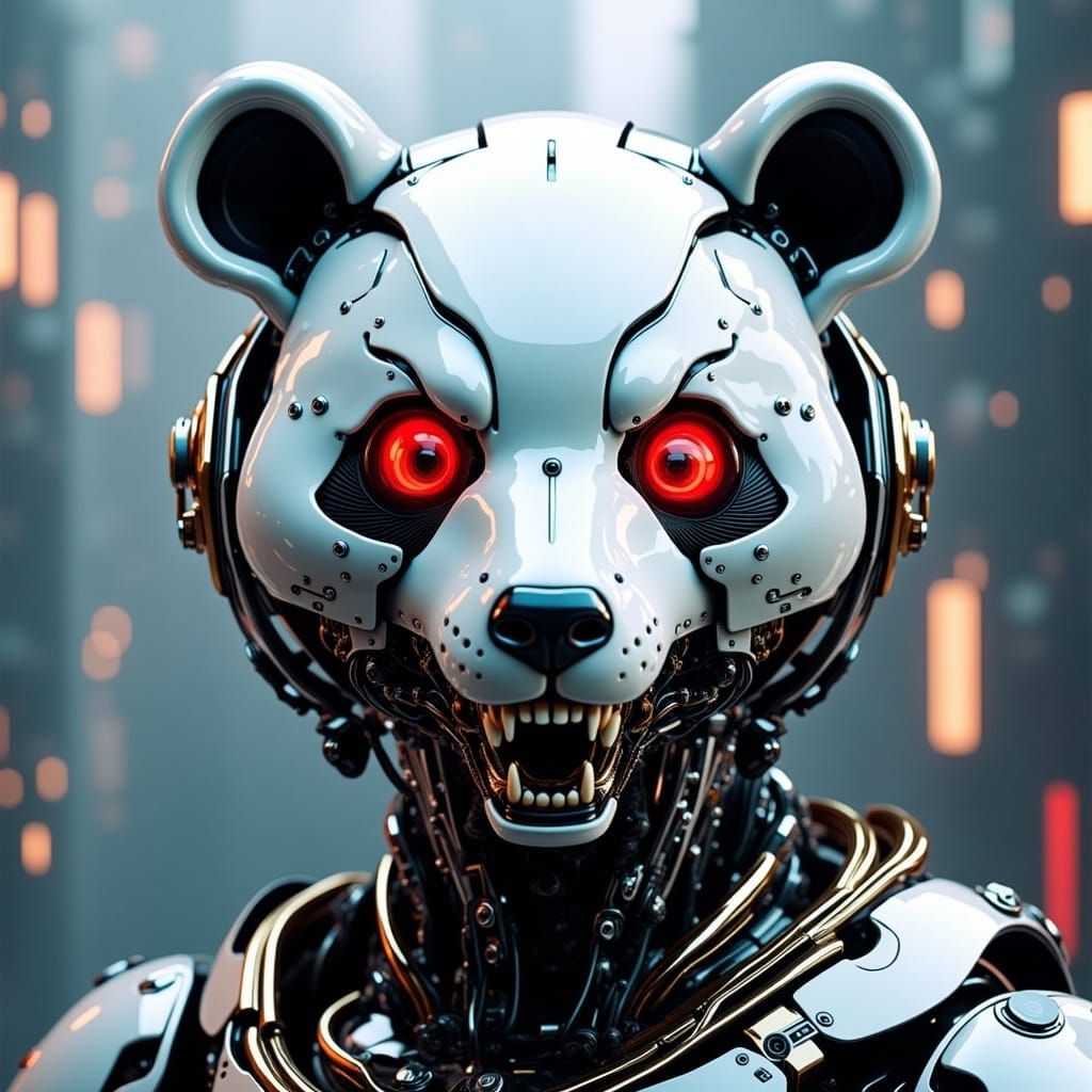 Cyberpunk Panda with Red Eyes in Digital Art