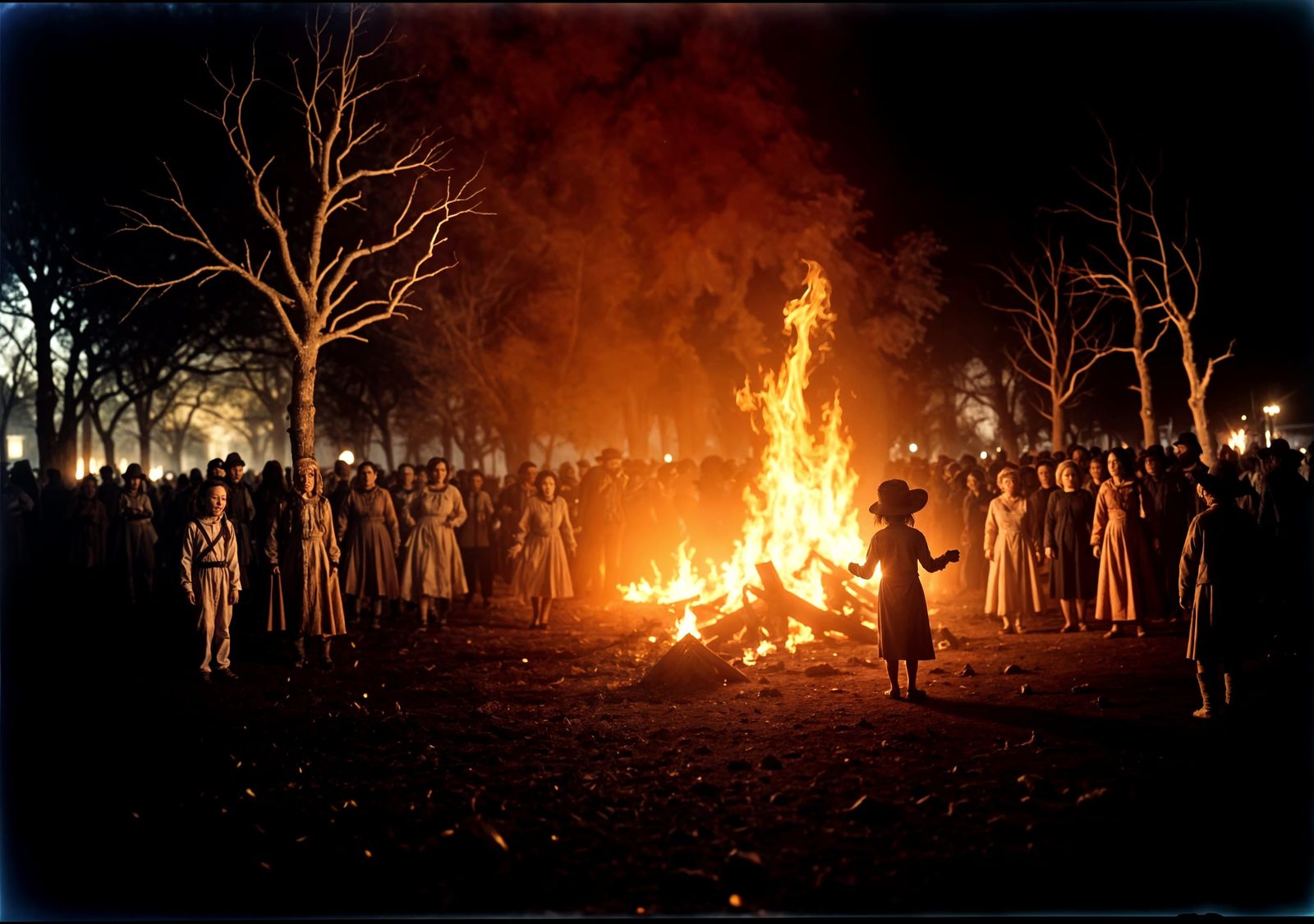 Crowded Samhain Festivity with Demonic Bonfire