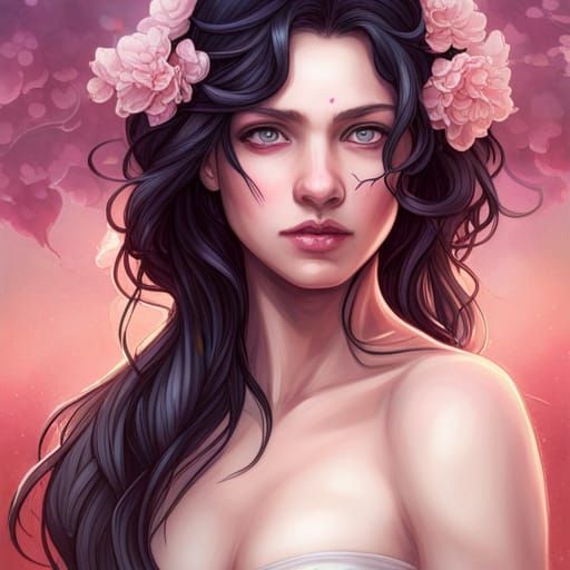 Beautiful Japanese Woman Portrait in Art Nouveau Style