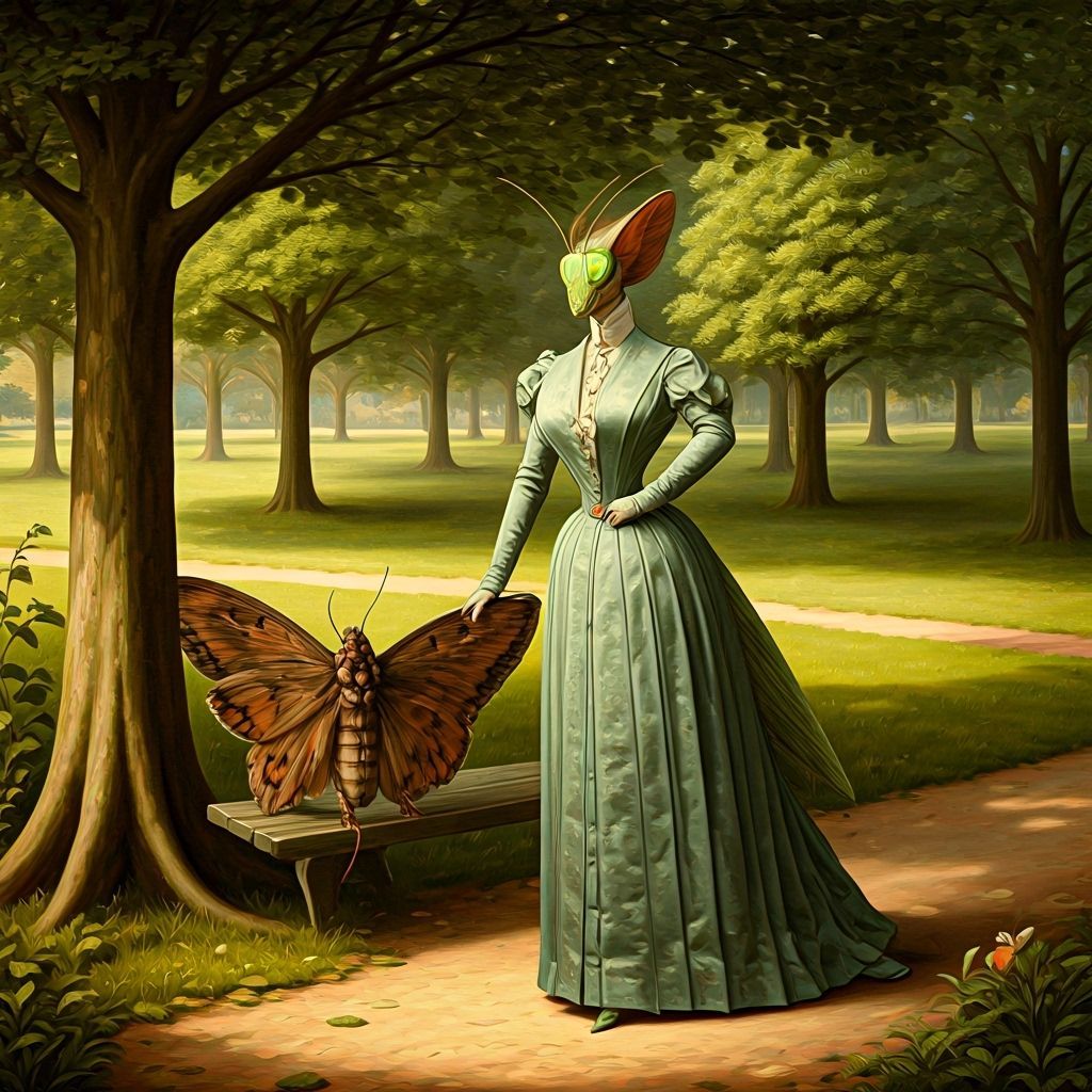 Victorian Insects Stroll in Park, Heinrich Kley Style