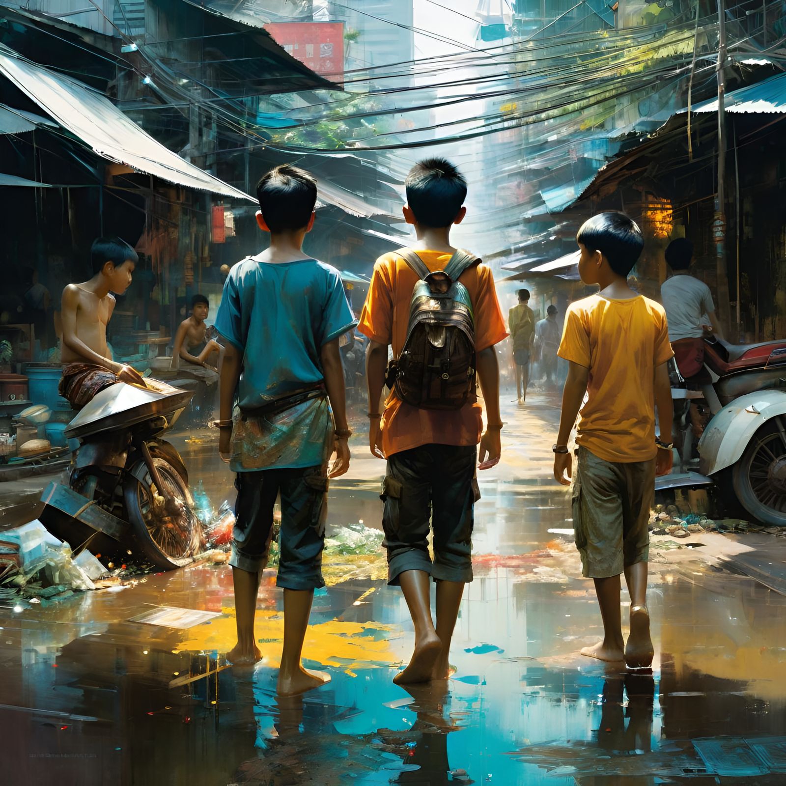 Barefoot Thai Boys in Bangkok