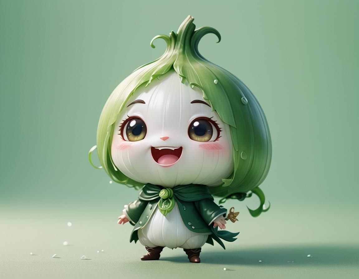 Adorable Crying Chibi Onion Cartoon in Anime Style