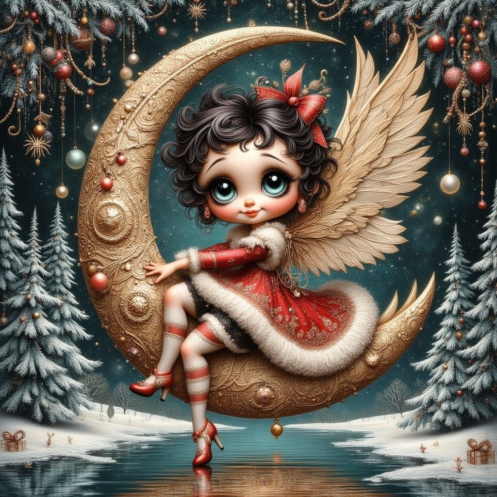 <lora:Whimsical Cuties:1.0>
beautiful stunning Betty boop Christmas fairy with perfect wings of gold filigree wearing an...