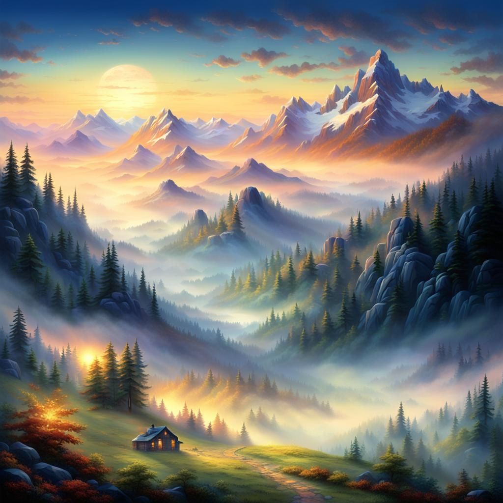 Mountain Landscape at Dawn in Luminist Style