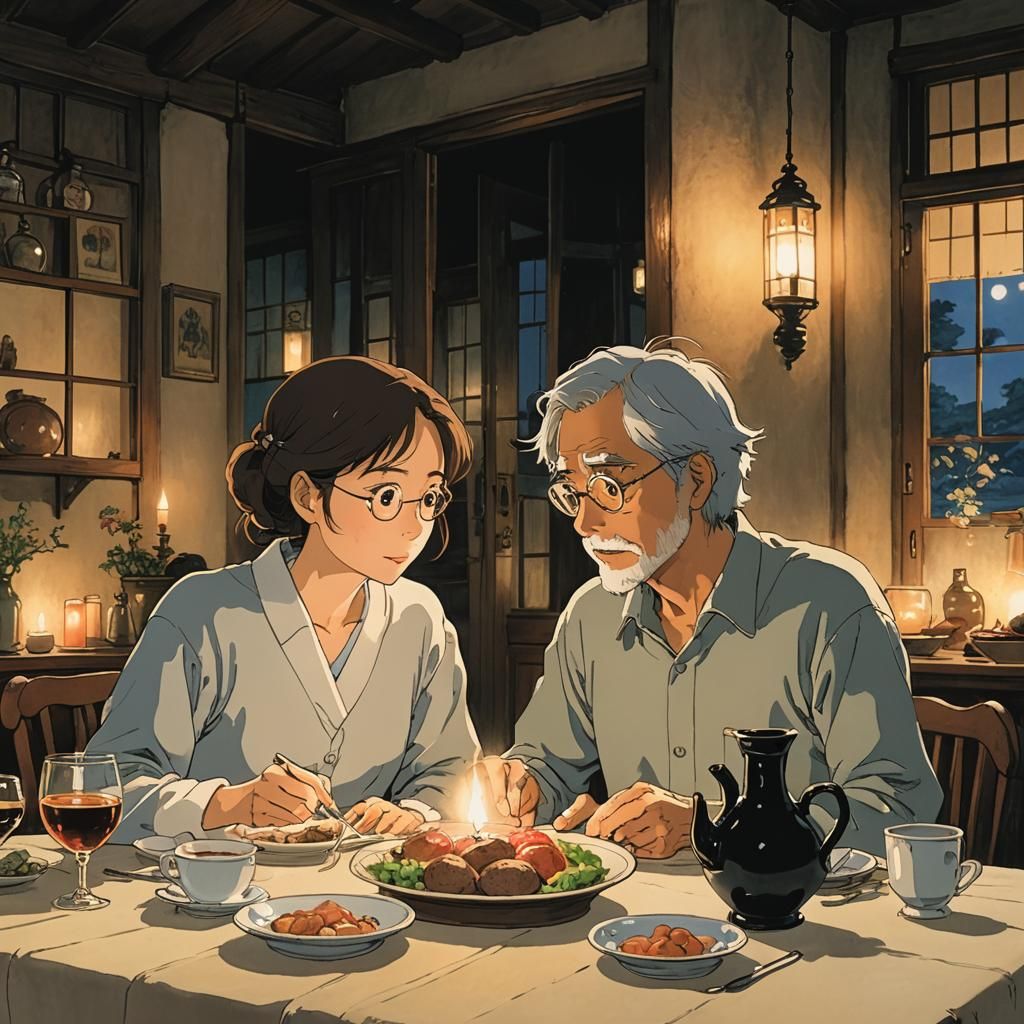 Romantic Candlelit Dinner in Animated Style