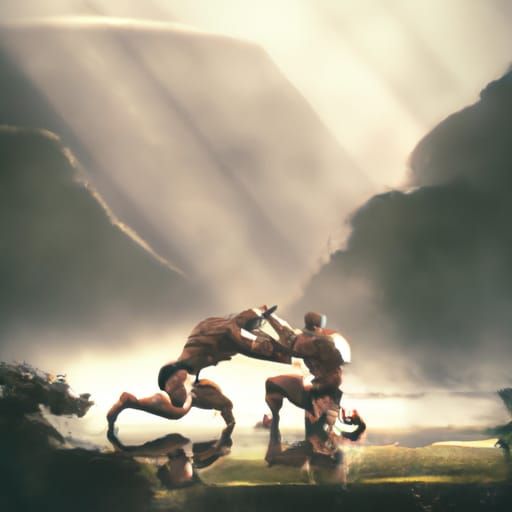 Dramatic Muscle Men Wrestling in Digital Painting