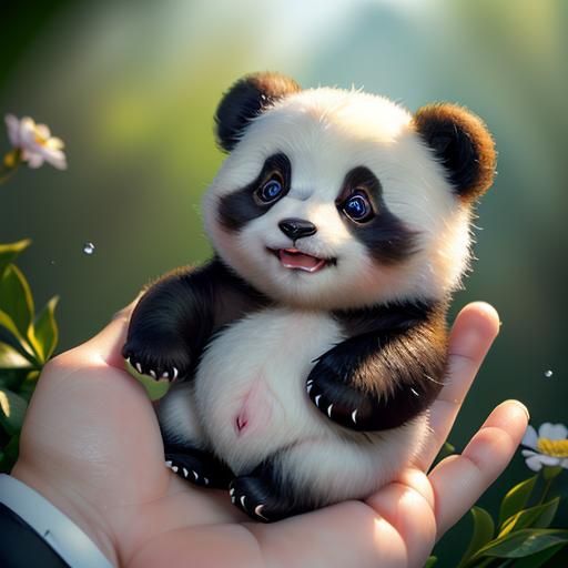 Playful Panda Cubs in a Whimsical Landscape