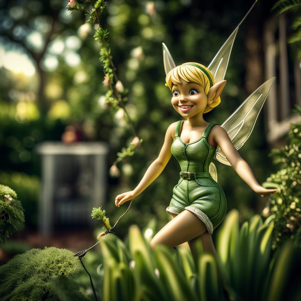 Hyperrealistic Tinkerbell in a Lush Garden