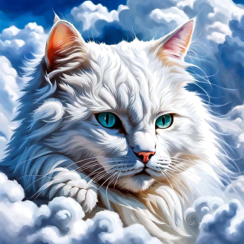 Dreamy Cat Portrait in the Clouds: Hyperrealistic