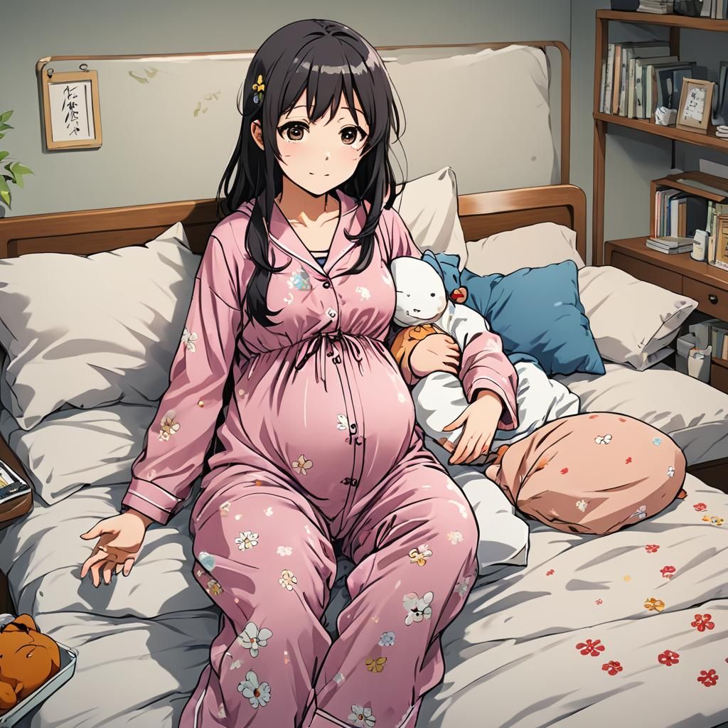 Pregnant Anime Character in Manga Style