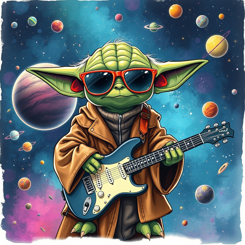 Yoda as Rock Star in Fun Space Scene