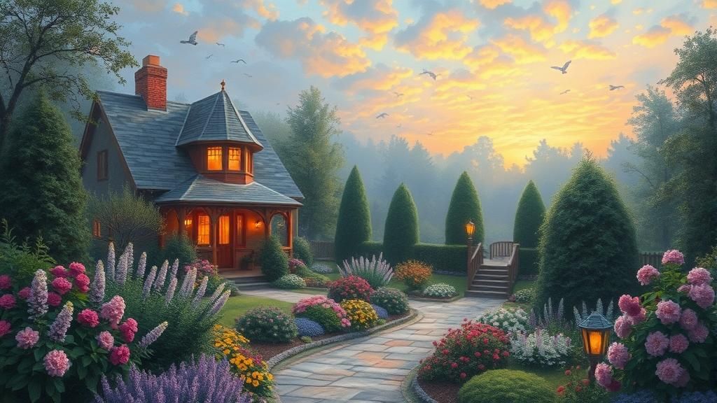 Ethereal Synthwave Garden in Oil Painting Style