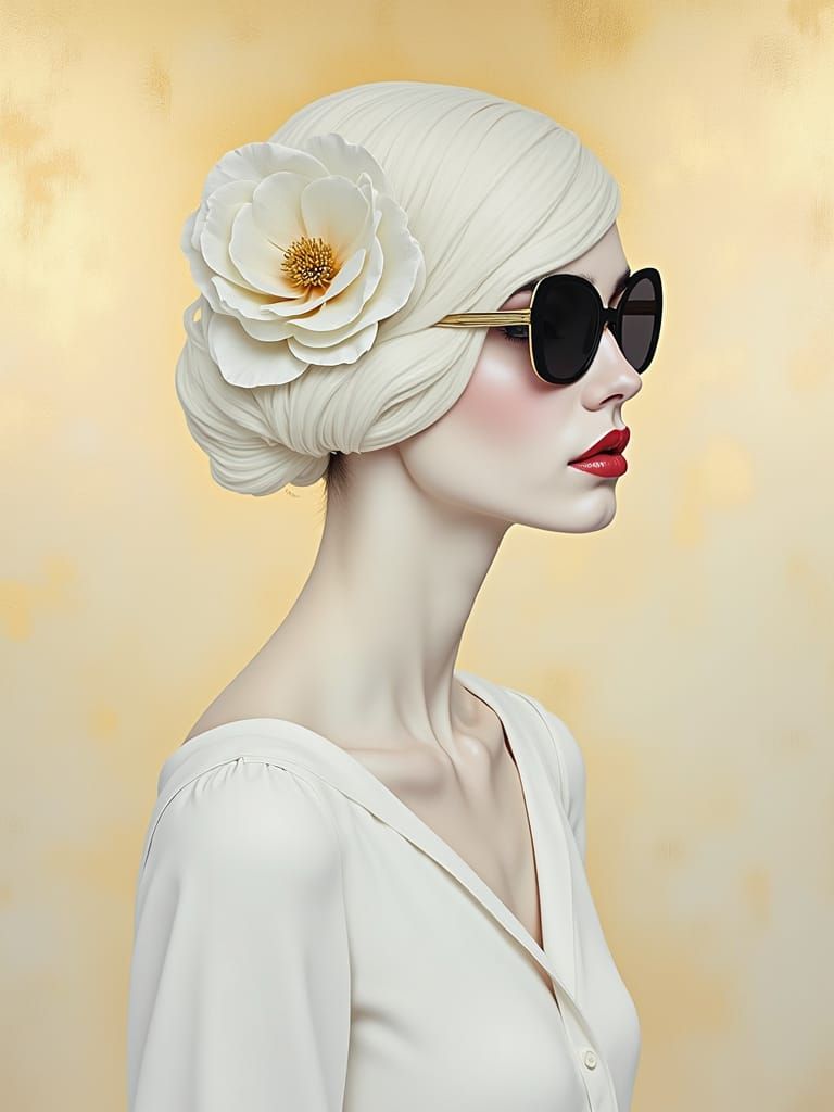 Gatsby Girl with White Rose and Gold Texture