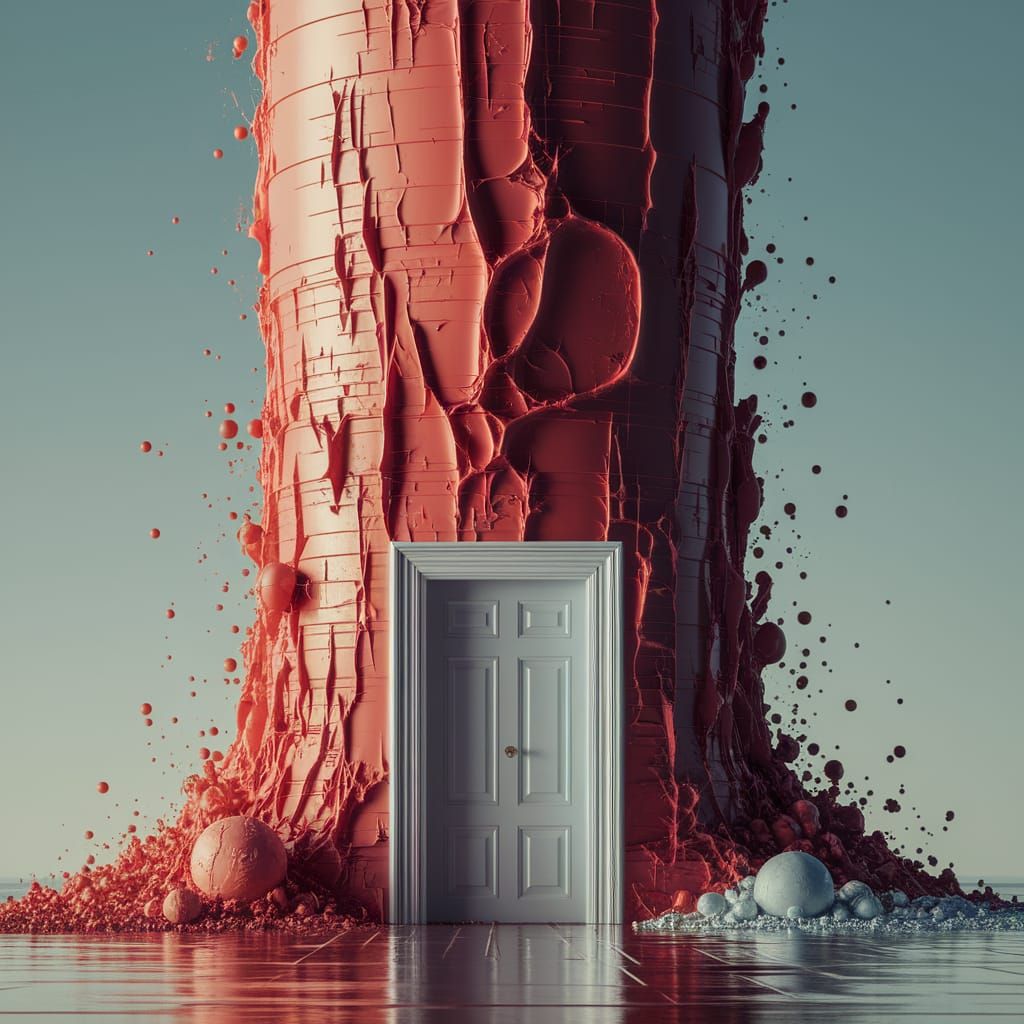 Skyscraper Double Exposure in Gouache Style