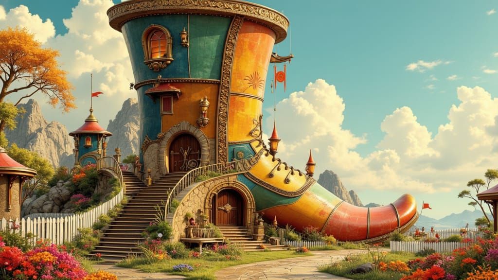 Whimsical Gnome Boot House in Fantasy Style