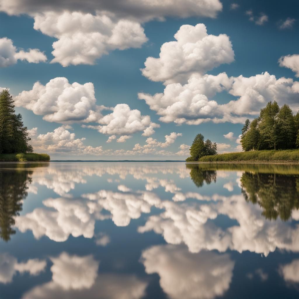 Reflections: Summer Clouds Over a Calm Lake