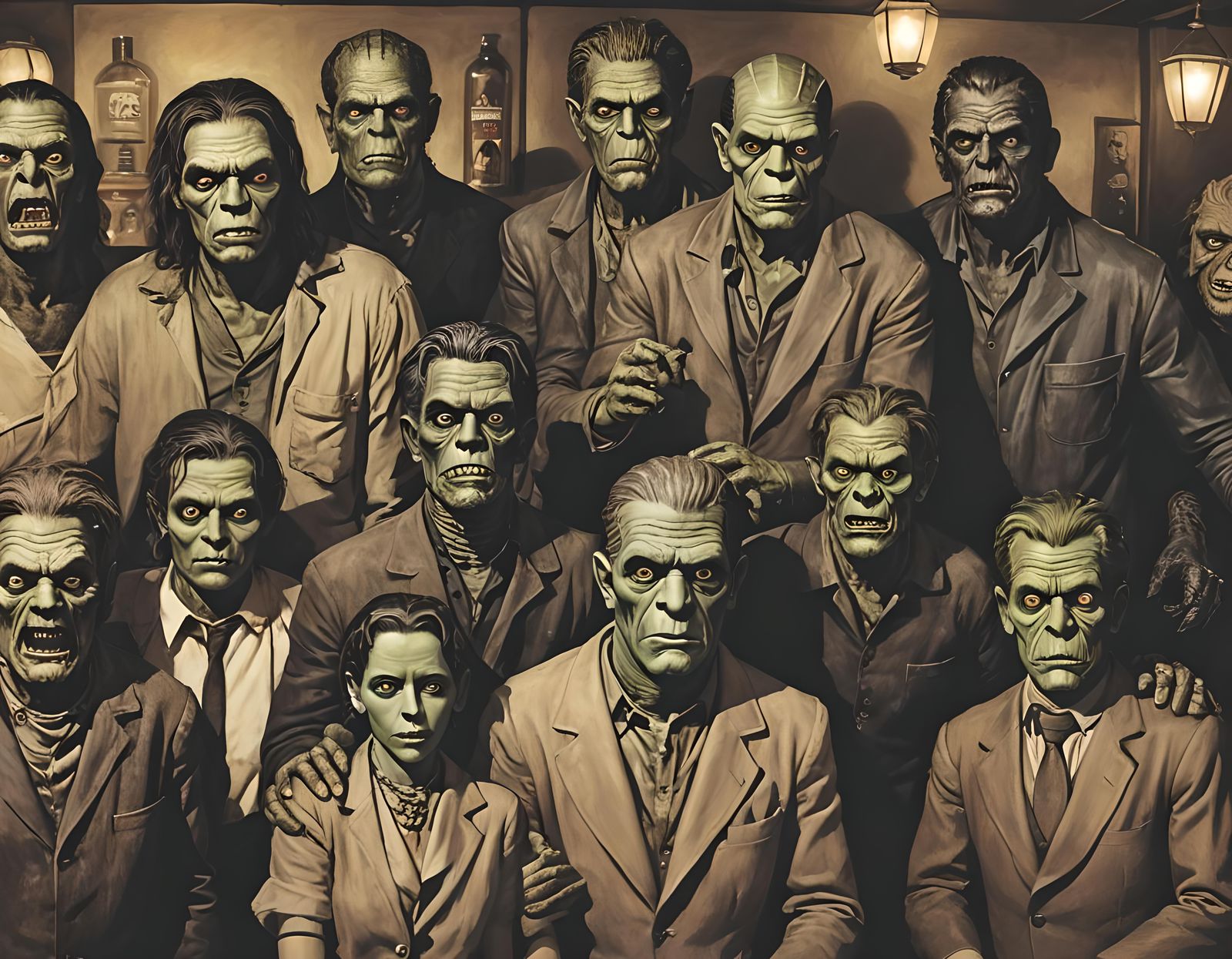 Classic Movie Monsters at the Bar