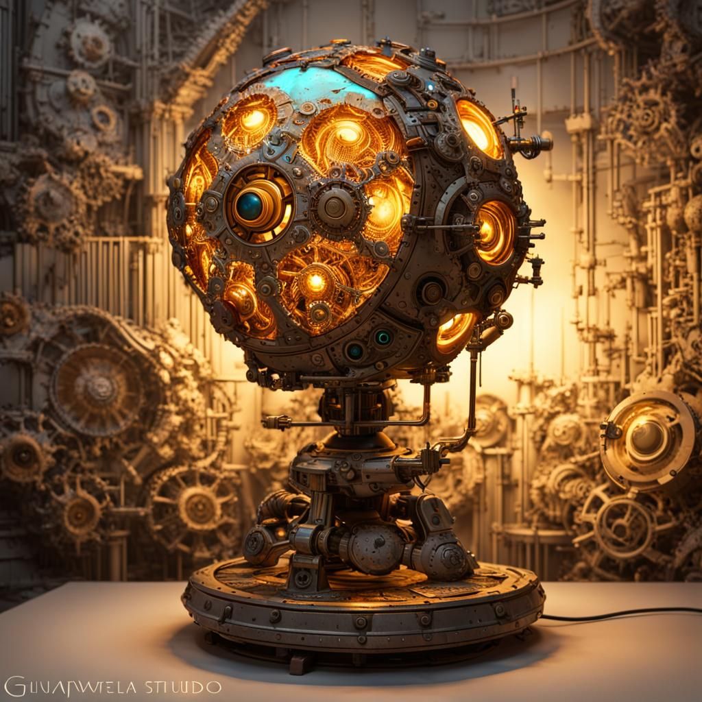 Atompunk Mechanical Lamp of Wishes in Psychedelic Style