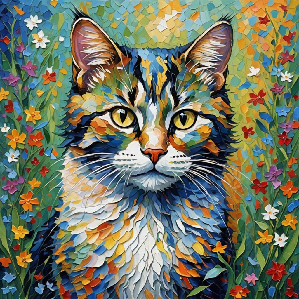 Ethereal Cat in Expressionist Impasto Style