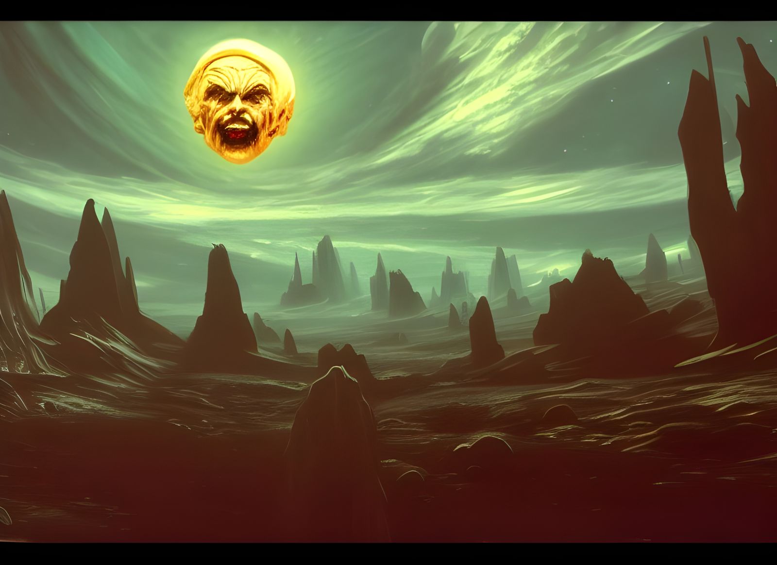 Haunted Robots in Horror Space Landscape