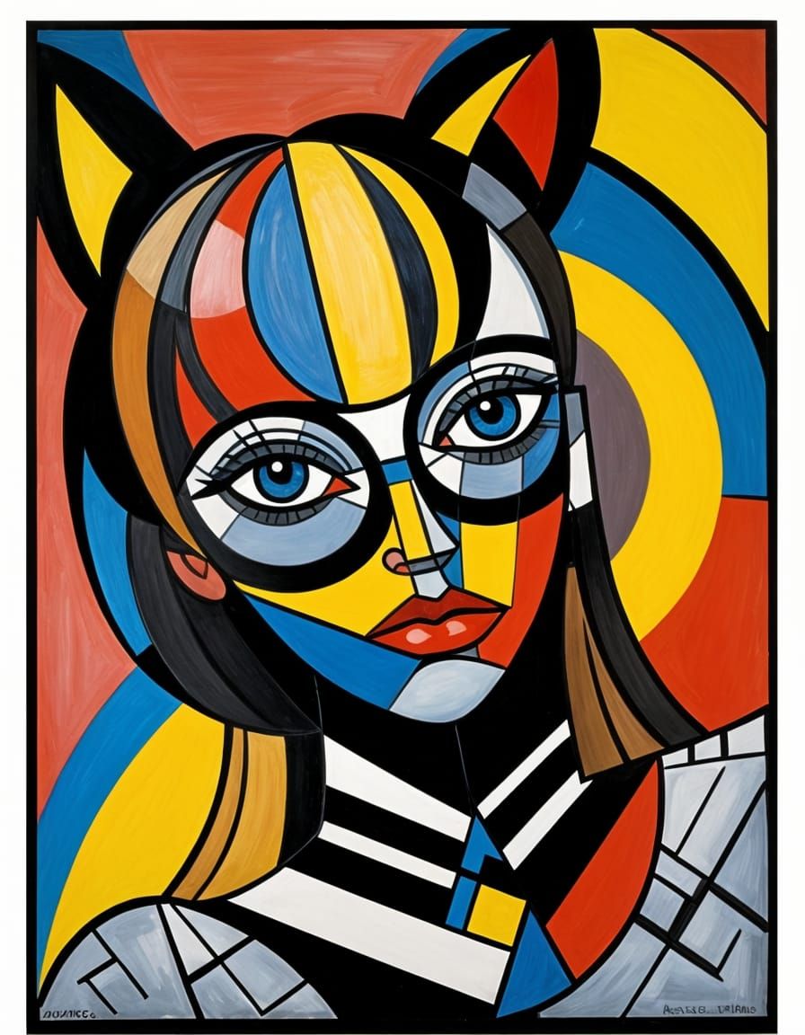 Abstract Cubist Cat in Geometric Style