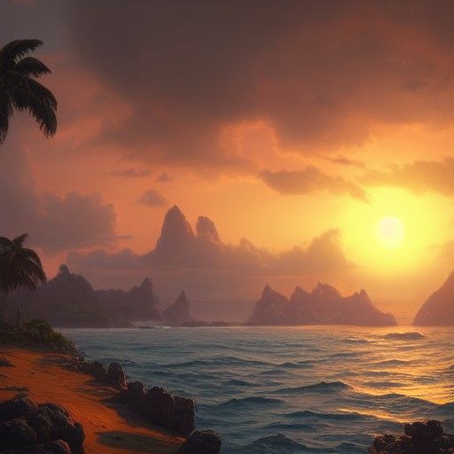 Tropical Island Sunset Concept Art