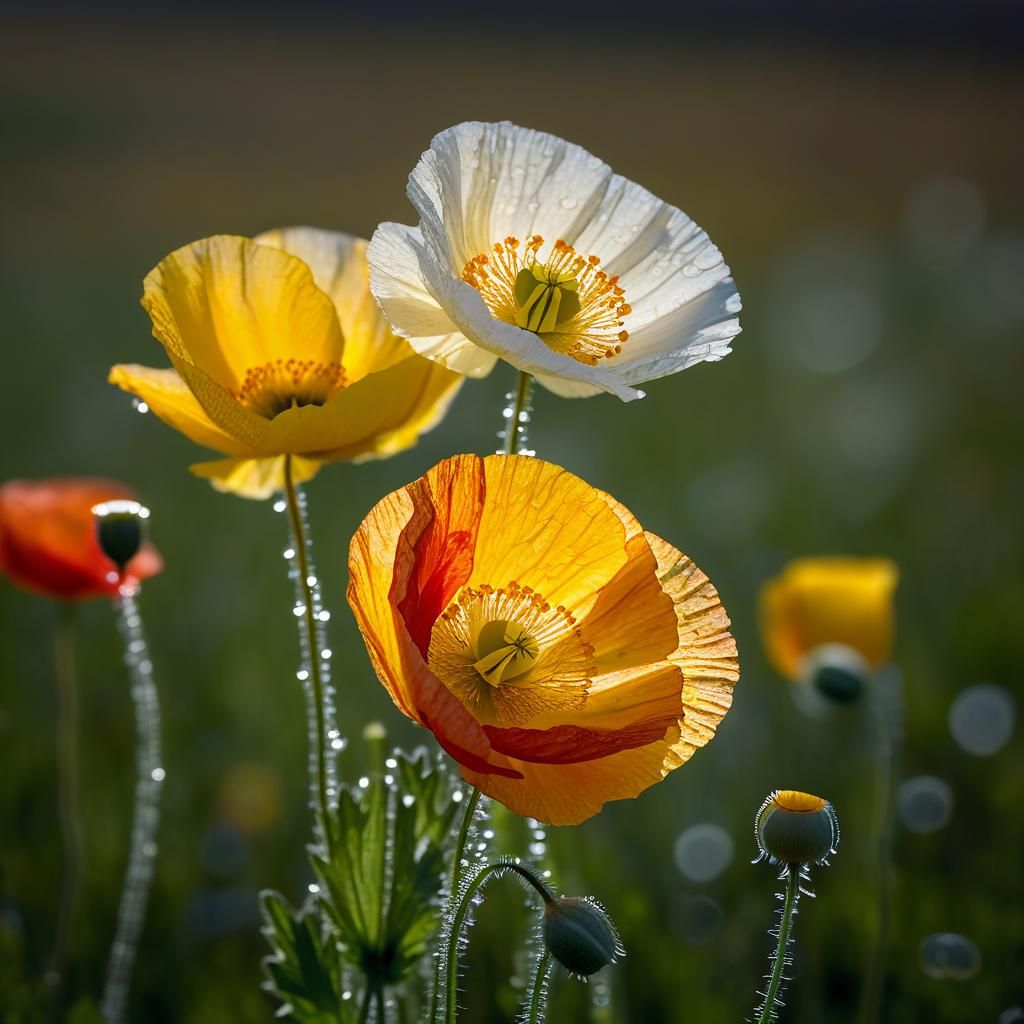 Backlit Macro Photograph of Iceland Poppies