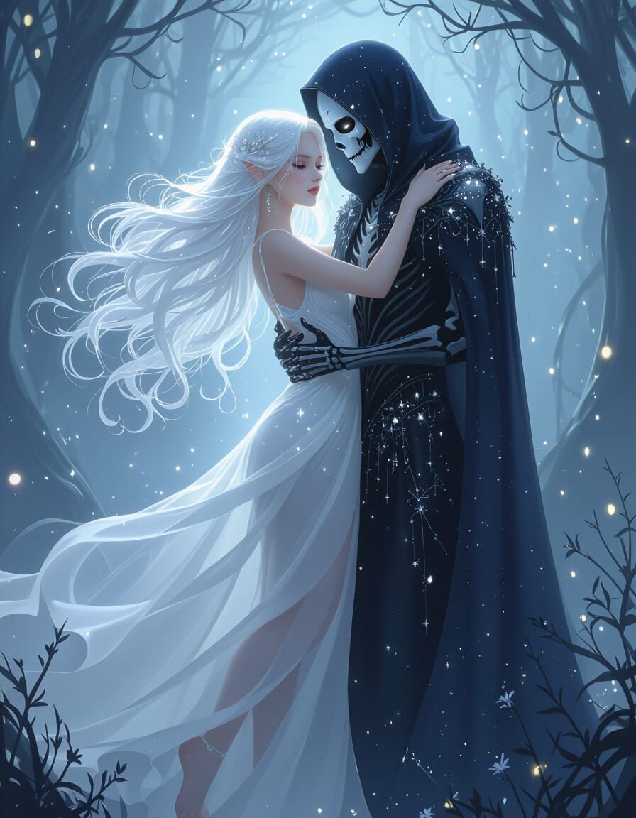 Romantic Fantasy: Woman Embraces Ethereal Death