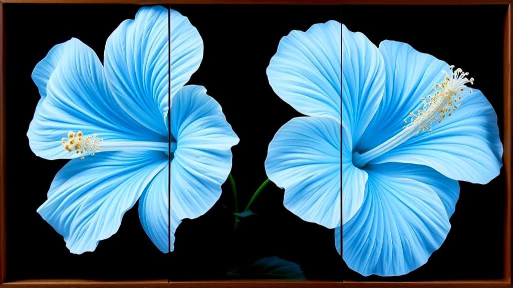 3D Blue and White Hibiscus Triptych Shadowbox